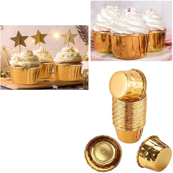 Förpackning med 50 muffinsformar guld, mini muffins pappersformar