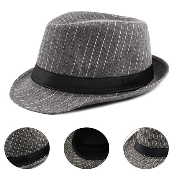 Jazz Cap Bred Brim Klassisk Stribet Design Fedora Hat