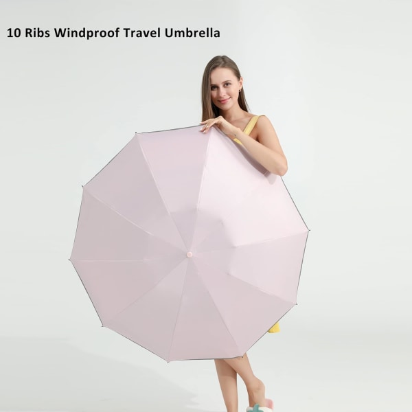 UV-paraplyskydd Sol Kompakt Vindtät Omvänd Paraply för Regn-Automatisk Fällbar Inverterad Bil Reseparaply Bärbar för Kvinnor och Män Automatisk Stängning, ROSA