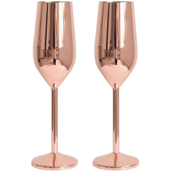 Champagne Flutes Sæt af 2, 304 Rosaguld Rustfrit Stål Champagne Flutes 220ml Rødvinglas Sæt til Bryllup Jubilæum Fødselsdagsgaver (Rosaguld)