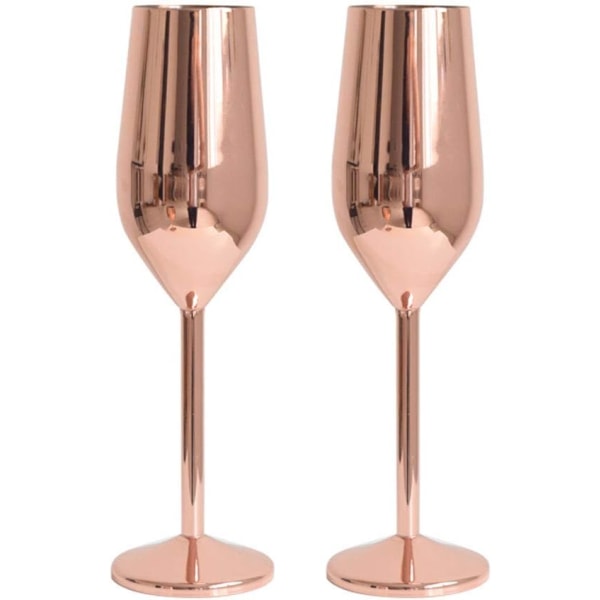 Champagnefløyter sett med 2, 304 rosegull champagnefløyter i rustfritt stål 2