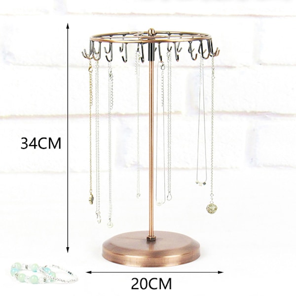Roterende Smykkeholder i Kobbermetall (23 Kroker) - Smykkedisplaytårn - Halskjede-, Armbånd-, Ring- og Ørepyntsholder