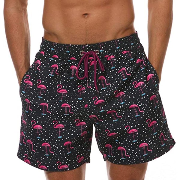 Herr Tropical Printed Drawstring Badbyxor Flamingo Strandbyxor Casua