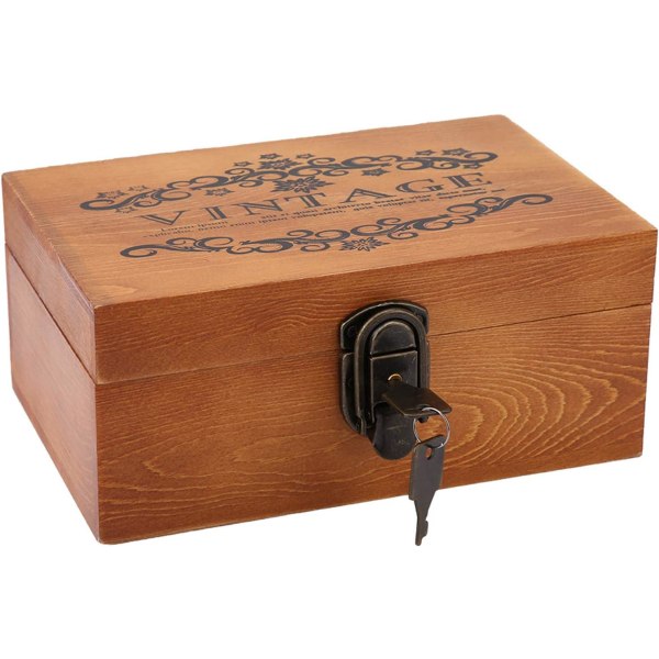 Vintage Treasure Box, Trä Stash Box med lås och nyckel, Vintage Decorativ