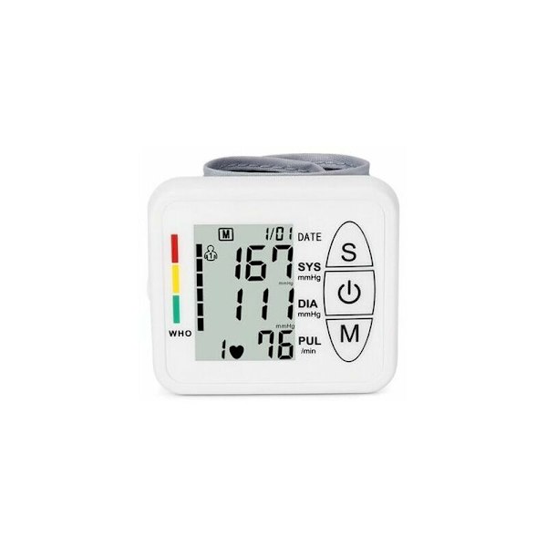 Professionel elektronisk blodtryksmåler til overarmen, smart og præcis blodtryksmåler, automatisk detektering af hypertension, arytmi, puls, justerbar manchet, hvid