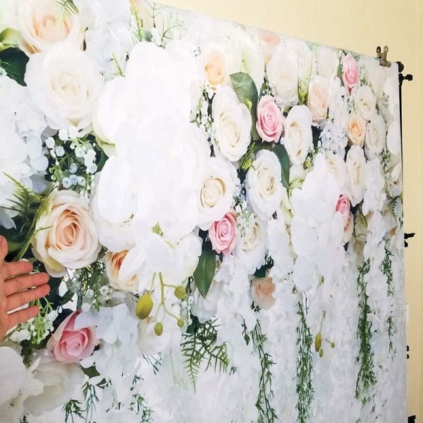 Brude brusebad stor bryllup blomster væg baggrund hvid og grøn rose 3D fl