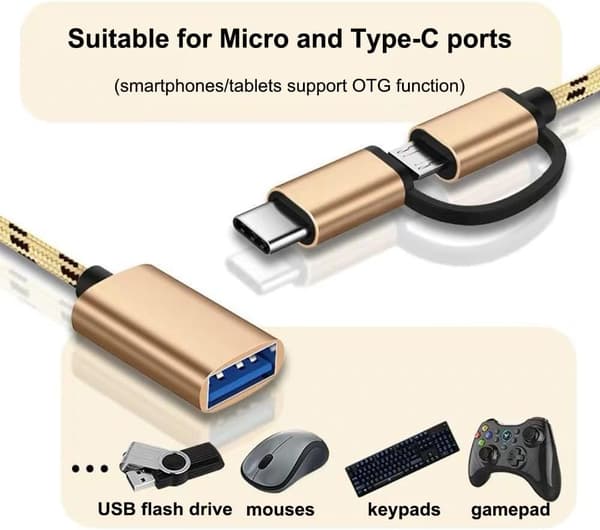 2-i-1 USB C/Micro til USB-adapter, USB til USB C OTG-adapterkabel, kompatibel med Samsung Galaxy S21 S22 S23 Note 20/10 A53, Google Pixel og andre An
