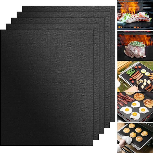 Grillmatta för grillning, set med 5 återanvändbara grillmattor, non-stick grillmatta grillplåt ugnstillbehör för gas kolgrill elektrisk grill 40 x 50