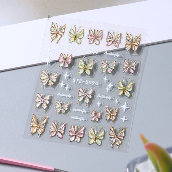 Perhos Nail Art -tarrat 5D kohokuvioitu itseliimautuva kynsien DIY