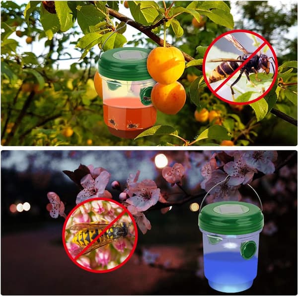 2 st solcellsdrivna getingfällor med LED-ljus, insektsfångare honungsfälla