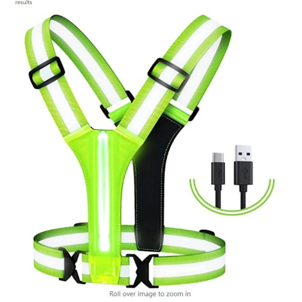 LED Refleksvest for Løping, Oppladbar LED Refleksvest for Sykling, Justerbar Reflekssele Unisex Fluorescerende Vest for Nattegåing, Jogging