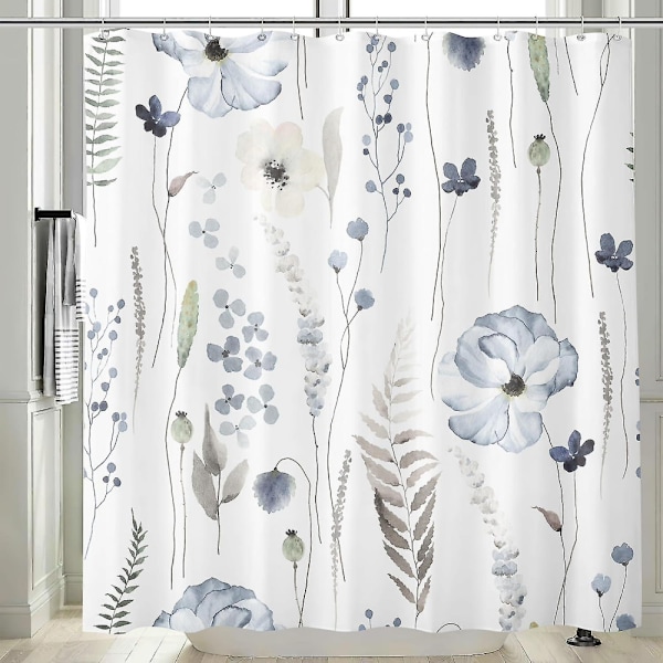 Blommig duschdraperi 71 x 71 tum, Vattentätt tyg blommiga duschdraperi för badrum, Minimalistisk vildblommig duschdraperi