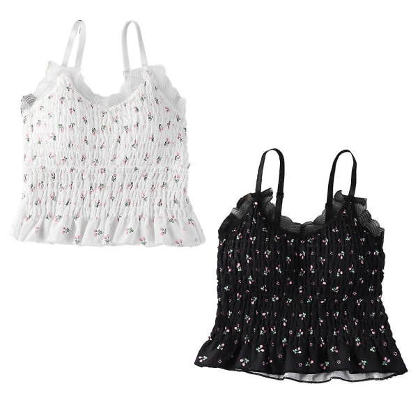 2 stk. Kvinners Sommer Trykt Ruffle Hem Bluse Ermeløs V-hals Topp, Tank C