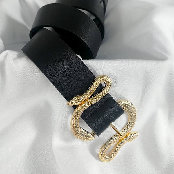 Dam bälten, dammodebälten med ormbältespännen svart + guld B
