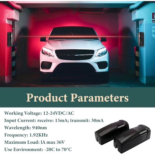 Par Grindfotoceller, Grindcell, Universella 12V/24V AC/DC Infraröda Fotoceller för Automatisk Grind och Garage, Utomhussensor, Kompatibel med Alla Ty