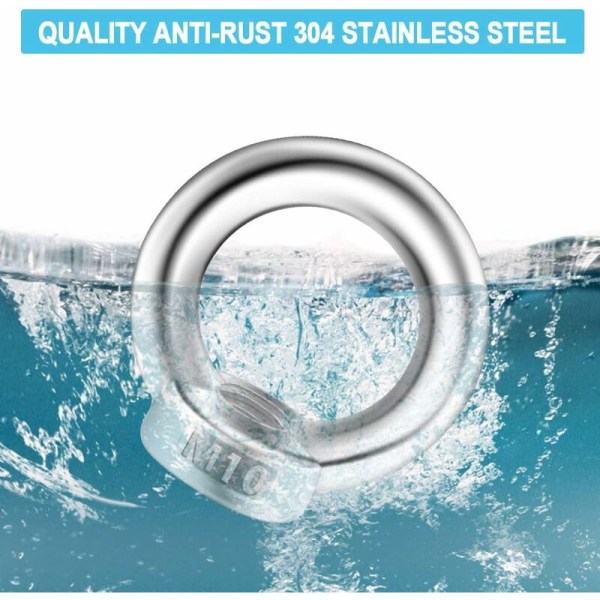 Set med 8 stk. M10 øyebolter i rustfritt stål 304,