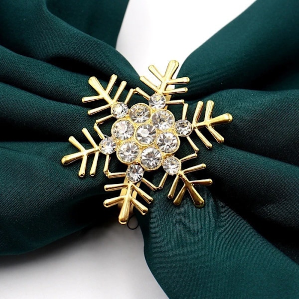 10 stycken julservettringar, gyllene snöflingeservetthållare julservetsspänne med strass för julbröllopsmiddag tacksägelse