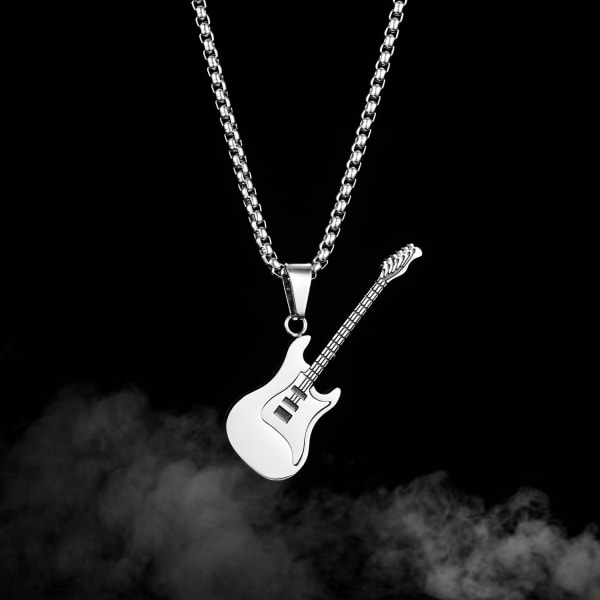 Mäns rostfritt stål gitarr charm hänge halsband för musikälskare Gift Si