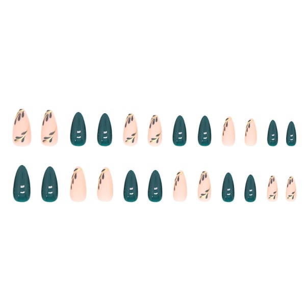 3 uppsättningar höstpress på naglar långa akrylmandel Fake Green Full