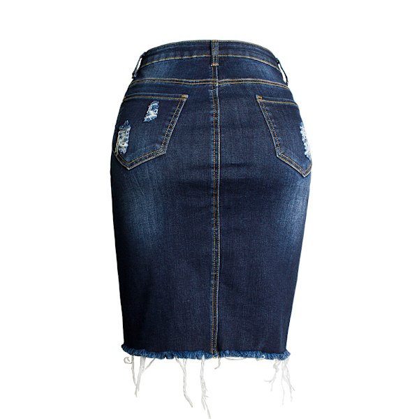 Kvinnors Bodycon Front Split Frayed Dark Washed Midi Denim Pencil Kjolen STORLEK