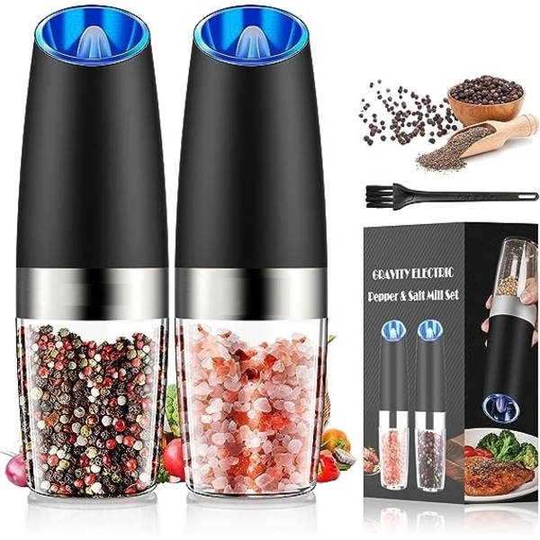 2 stk. Krydderikværn Elektrisk Gravity-sensor Spice Grinders Sort