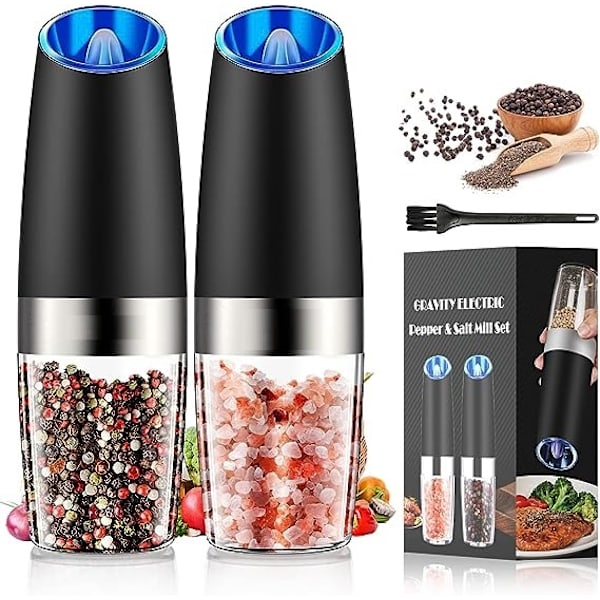 2st Kryddkvarn Elektrisk Gravity-sensor Spice Grinders Svart