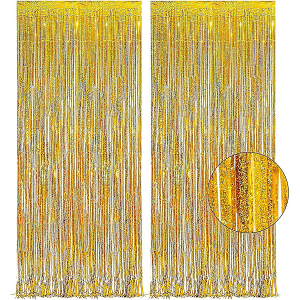 2 pak metalliske gardiner, farverige gardiner guld folie kvast baggrund dekoration