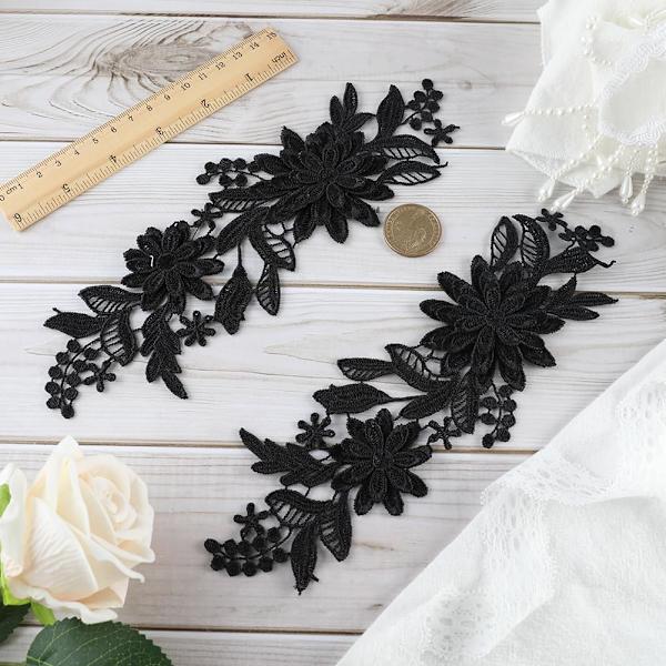 4 st Broderade Blommiga Spetsapplikationer Daisy Blommor Blad Broderade Tyglapp Svart Sy på Krage Applikationer för DIY Sömnad Hantverk Bröllop Dekoration