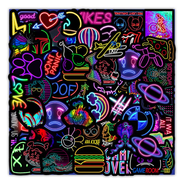 Förpackning med klistermärken - Neon multifärg. 50 st