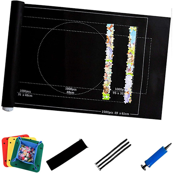 Pusselmatta, filtpusselmatta pusselrulle förvaring rullbar för upp till 1500 pusselbitar med förvaringsficka spelmatta (118 cm x 66 cm)