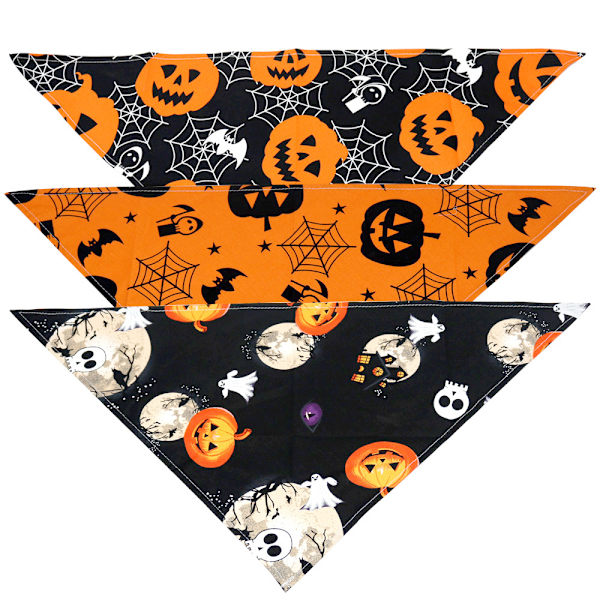 Halloween-koirabandanat, 3 pakkausta kurpitsan kääntyviä koirabandanoita kolmioliivejä