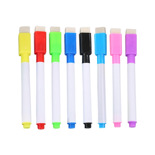8 farger/pk tavlepenner med rensemiddel