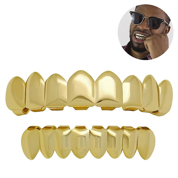 18k Pläterad Guld Mässing Tand Set Blanka Hip Hop Guld Tänder Blanka