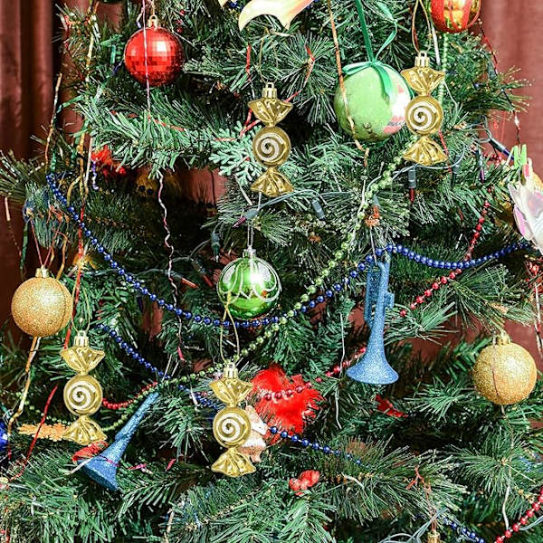 Julgodispynt, 6 stycken julgransgodis hängande dekorationer glitter pepparkaksdekoration söta formade kulor hängande hängen för jul