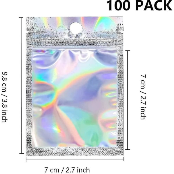 100 stk. Holografiske Emballageposer Små Poser Mylar Poser Zip Lock Lugt