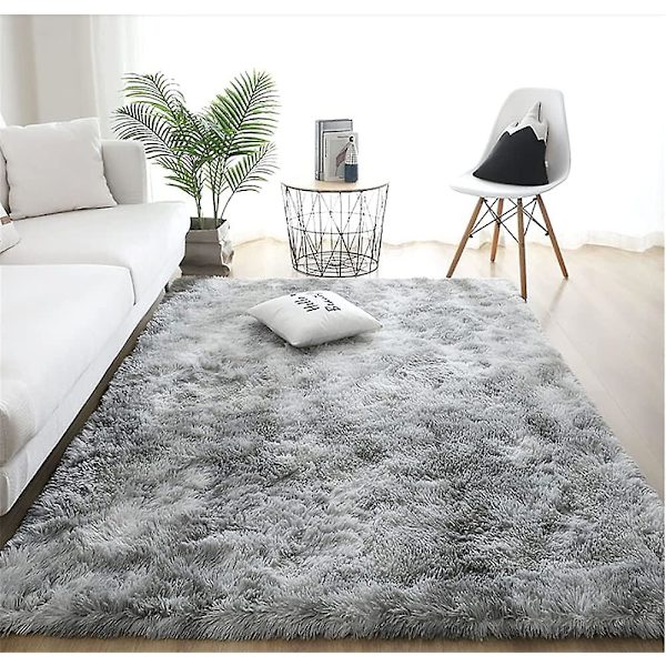 Mjuk golvmatta fluffig konstgjord pälsområde matta dekorativ gradient golvmatta för sovrum vardagsrum matsal (ljusgrå, 80120cm)