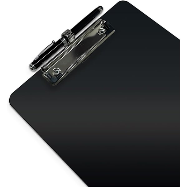 A4 Klipsholder med Penholder - Stiv Plastplade - 22,5x31,5 cm - Sort