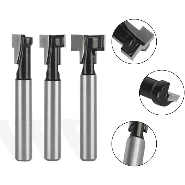 6mm T-sporfræser, T-sporfræsere, 3 stk. (8/9,52/12,7 mm) fræsejern