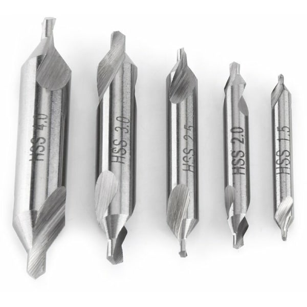 5 stk. 1,5/2,0/2,5/3,0/4,0 mm dobbeltsidet 60 graders centerbor