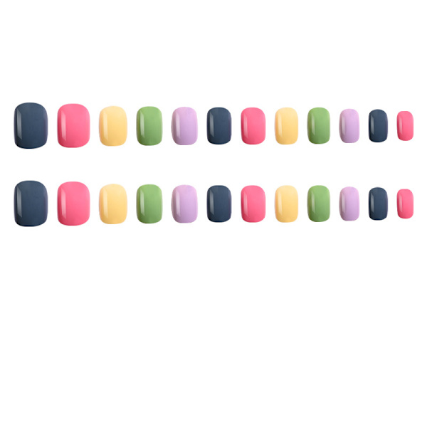 1 set färgade falska naglar enfärgade macaron naglar bärbara pressnaglar