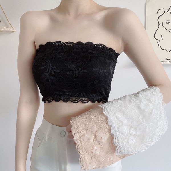 Kvinde Floral Lace Tube Top Bandeau Stropløs BH Sømløs Strækbar Bryst