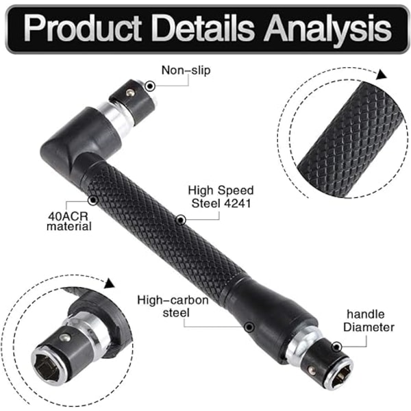 Mini skrutrekker og bits, 1/4\" stasjon, L-formet håndtakforlengelse dobbel sekskant