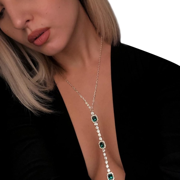 Sexy Grønn Crystal Body Sele Chain BH smykker Rhinestone BH Chain Neck