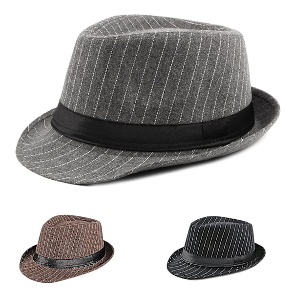Jazz Cap Bred Brim Klassisk Stribet Design Fedora Hat