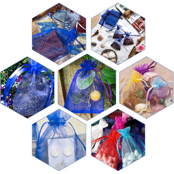 100 stk Organzaposer, Organza Gaveposer Smykkeposer, Lavendelposer til Smykker Gaver Godteri Bryllup-7x9cm Blå