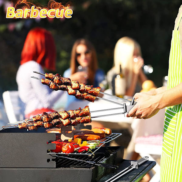 2 st semi-automatiska grillgafflar i rostfritt stål, köksgafflar, grill, lång gaffel, marshmallow, grill, varmkorv, lägereld, köksrostningsbestick