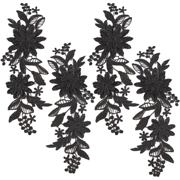 4Pcs Embroidered Flower Lace Applique Daisy Floral Leaves Embroidery Fabric Patches Black Sew on Collar Appliques for DIY Sewing Craft Wedding Embell