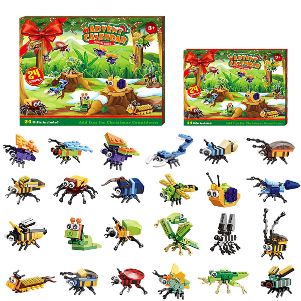 Adventskalender med 24 pakker Insekt-adventskalender 24 Insektklipsblokkmodeller
