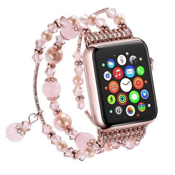 Rem til Apple Watch 42-44mm, håndlavet elastisk agat armbånd til kvinder