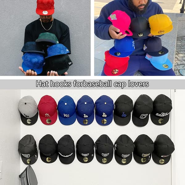 Hat Rack Hat Hangers til væg 15 stk. Hat Organizer, Hat Racks til Baseball Caps, Ingen boring Hat Hooks Sort